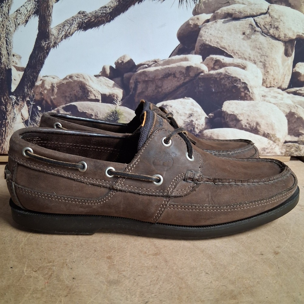 Timberland Mens Brown Leather Boat Shoes 2-Eye Moc Toe Loafers 80533 Size 10 M